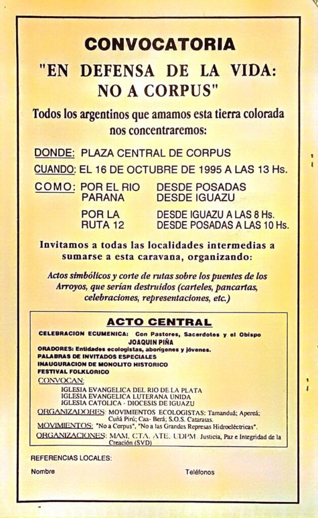 Convocatoria al acto "En defensa de la Vida, No a Corpus" de 1995